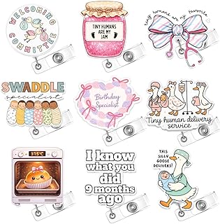 9PC Labor & Delivery Badge Reel Cute Silly Goose Humorous Medical ID Name Holder with Retractable Clip Gifts for Birthday Swaddle Specialist NICU OB OBGYN Midwives Nursery Staff Neonatal Nurses L&D