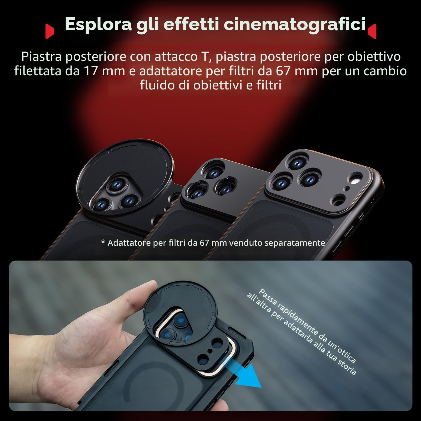 SMALLRIG Kit per doppia gabbia video per iPhone 17 Pro, supporto per telefono con maniglia laterale a sgancio rapido wireless, attacco a T da 17 mm e piastra posteriore per obiettivo - 5540