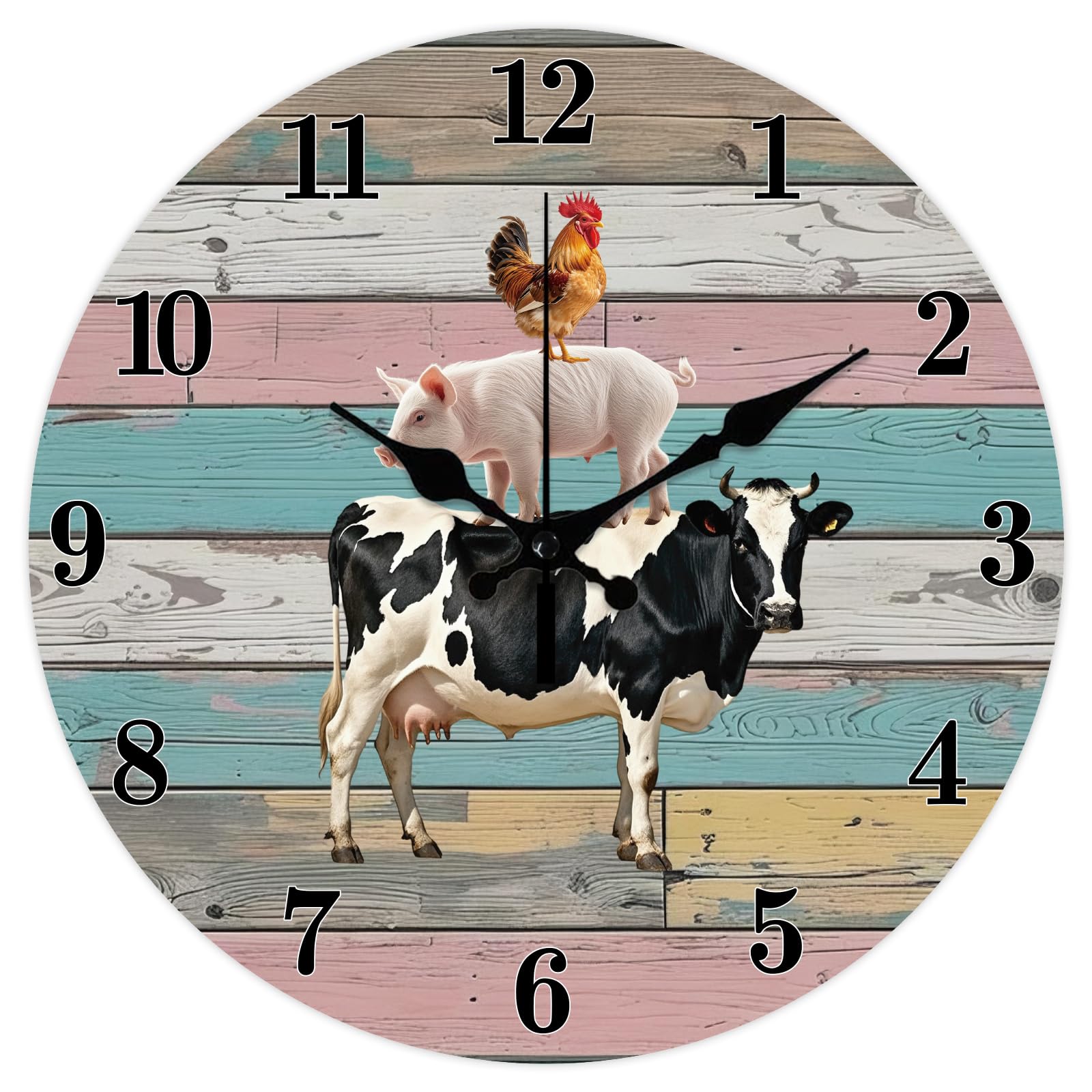 CHGCRAFT Farm Animals Wall Clock 12 Inch Cows Clock Pigs Round Decorative Clocks for Bedroom Living Room Kitchen Office
