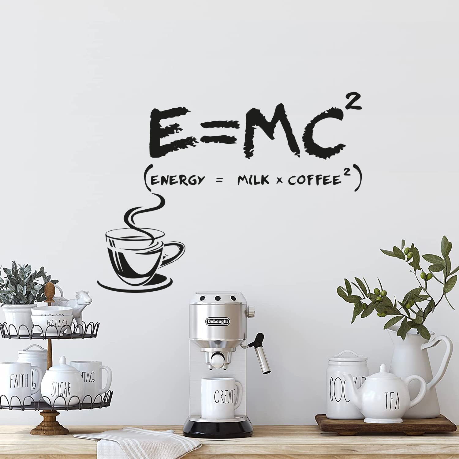 Adesivi Murali Cucina Caff&egrave; - Decalcomania Tazze E Scritte Per Bar E Casa