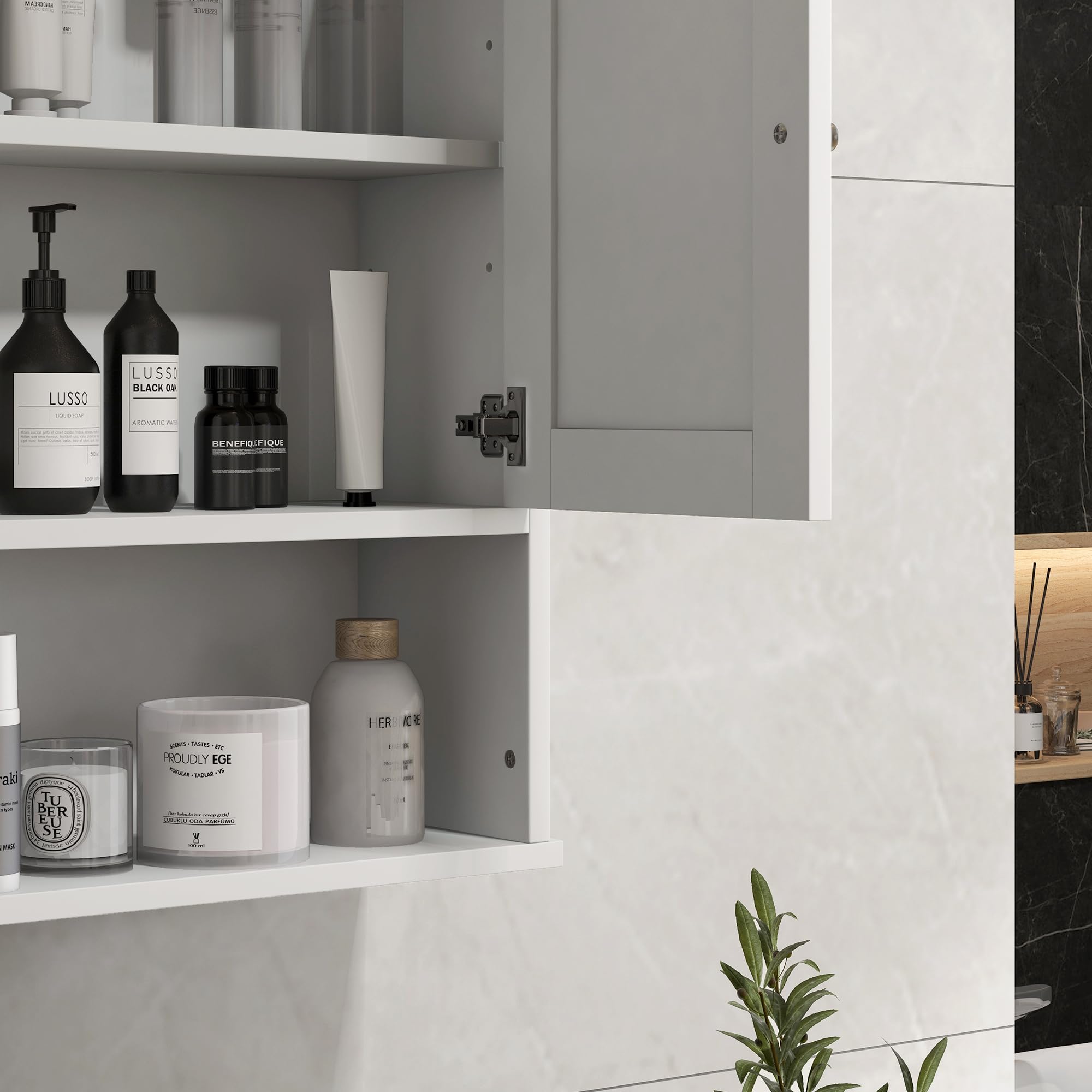 kleankin Armario de Baño de Pared, Mueble de Baño Colgar Rústico con Compartimento, Estante Ajustable, 2 Puertas, para Cocina, Lavadero, sobre el Inodoro, Blanco