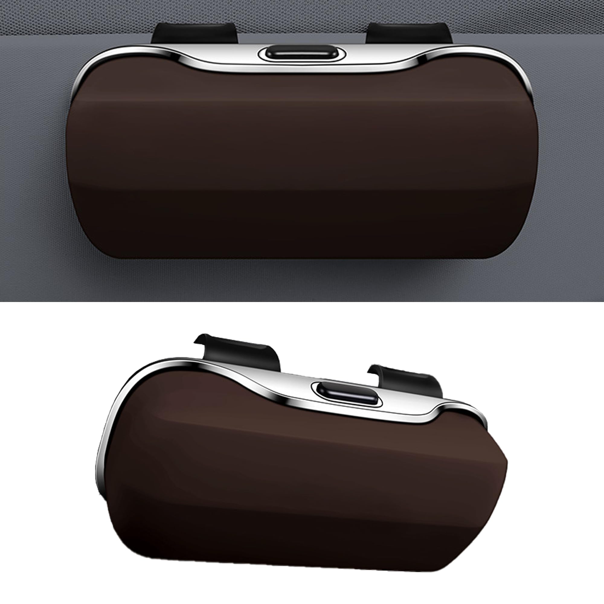 Tioollev Sunglasses Holder for Car Sun Visor, Protective Automotive Eyeglasses Storage Case Hanger, Car Sunglass Holder Suitable for Truck and Sedan to Place Sunglass (Brown)