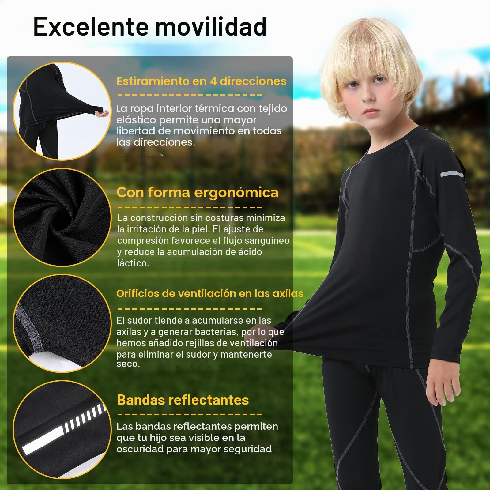 Leeboom Camiseta Termica Niño Futbol Ropa Transpirable Secado Rapido Entrenamiento Esqui Top Pantalon
