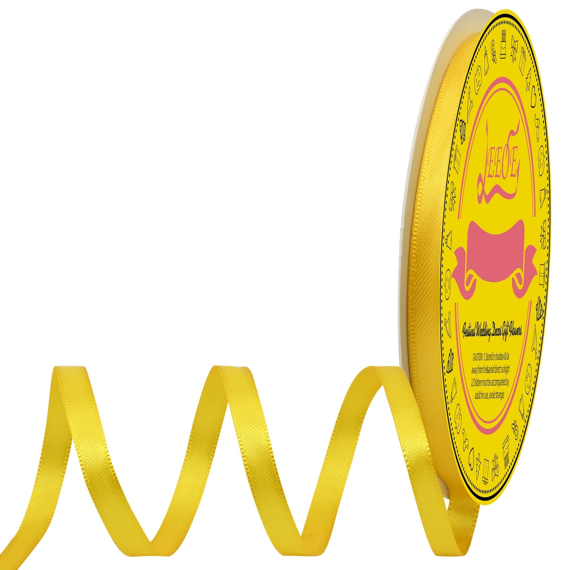 Double Face Yellow Satin Ribbon 1/4 inch X 50 Yards Polyester Yellow Ribbon for Gift Wrapping Very Suitable for Weddings Party Hair Bow Invitation Decorations and More