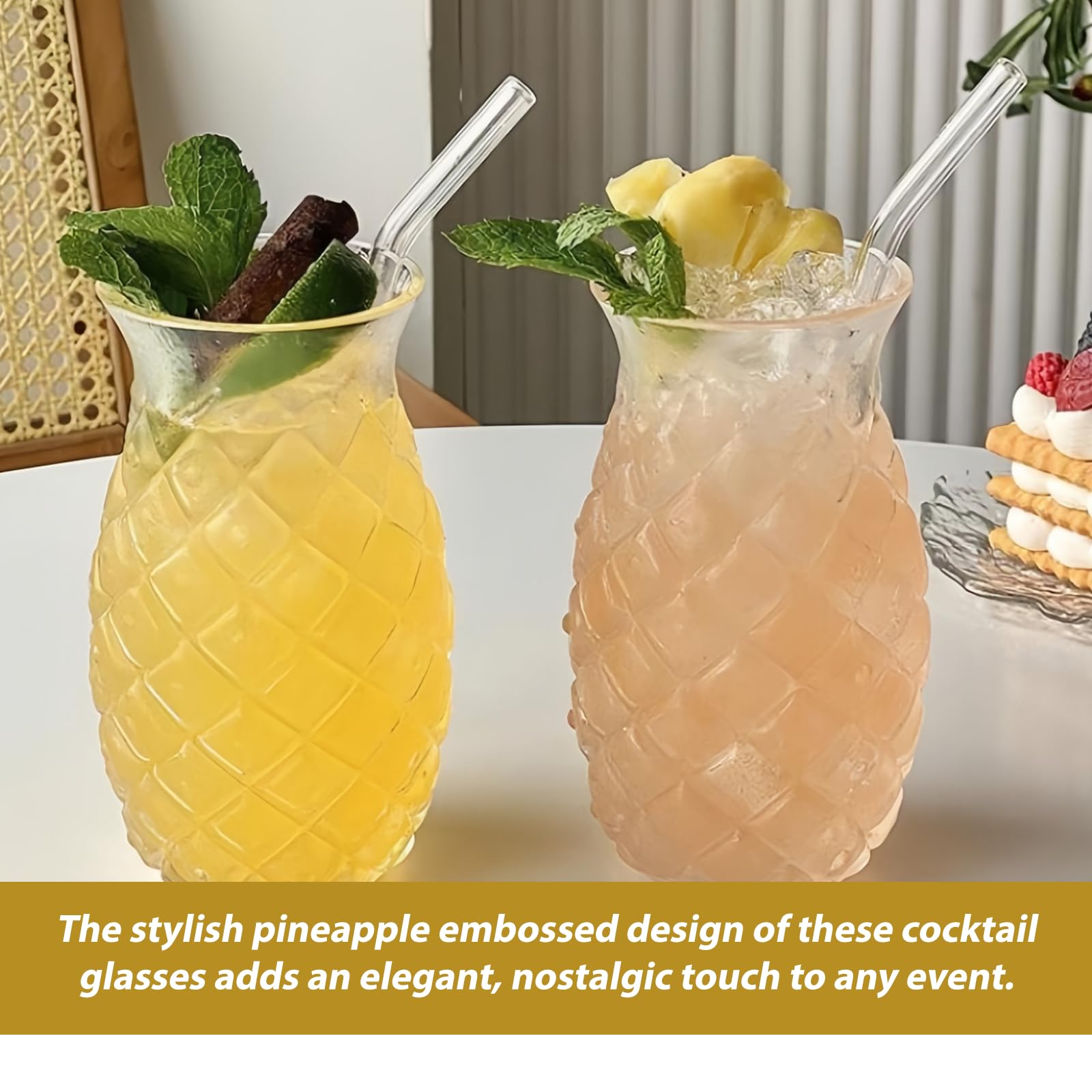 Cocktailgläser Set 6 Stück: 480 ml Ananas Gläser, Cocktail Becher für Bar, Party Weinsaft, Ananasgläser Klares Cocktailglas mit Ananas-Relief für Cocktails, Saftgläser, Longdrink-Glas