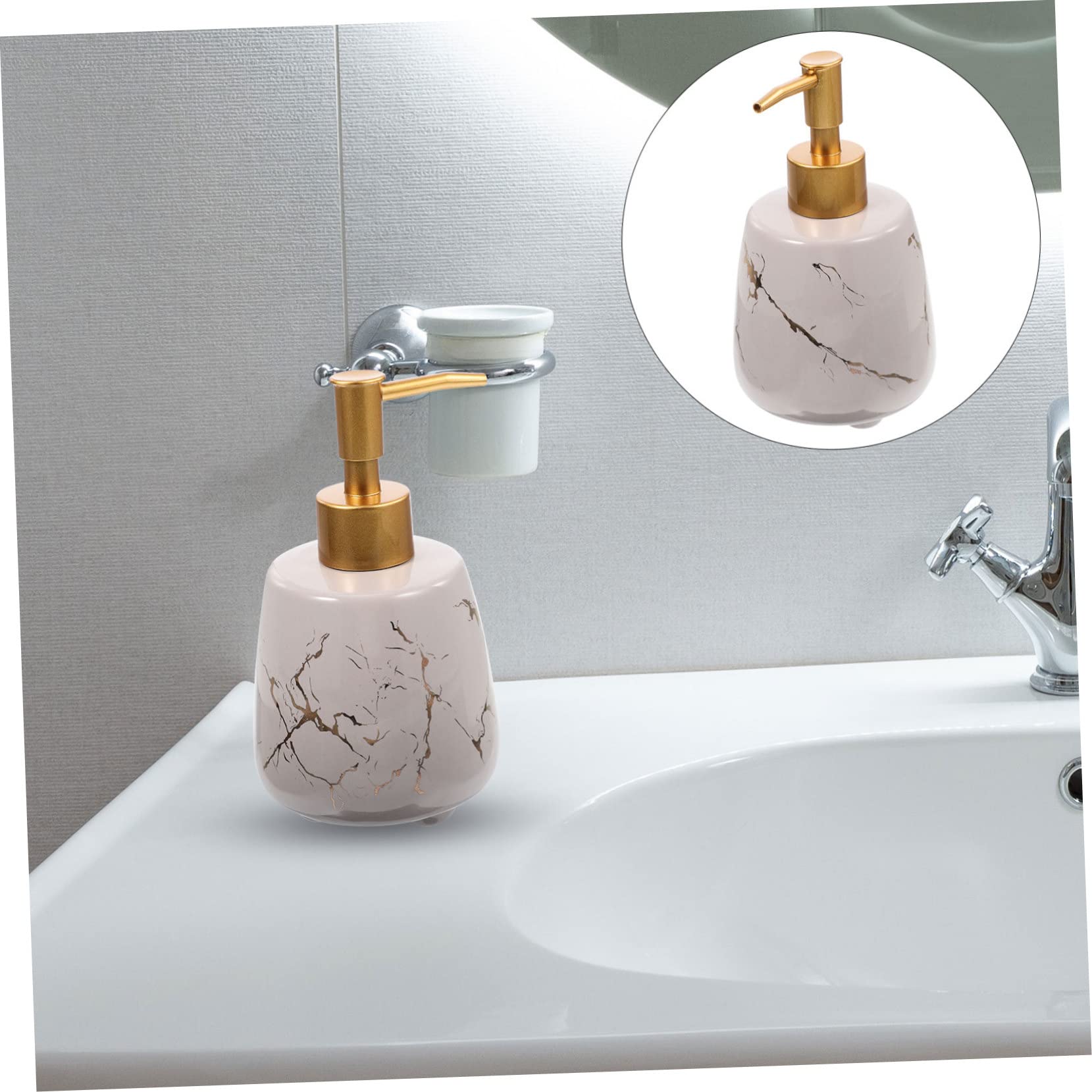 Dispensador de Jabón Recargable de Cerámica Portátil y Reutilizable para Baño Bomba de Prensa, Diseño Moderno y Práctico para Encimera