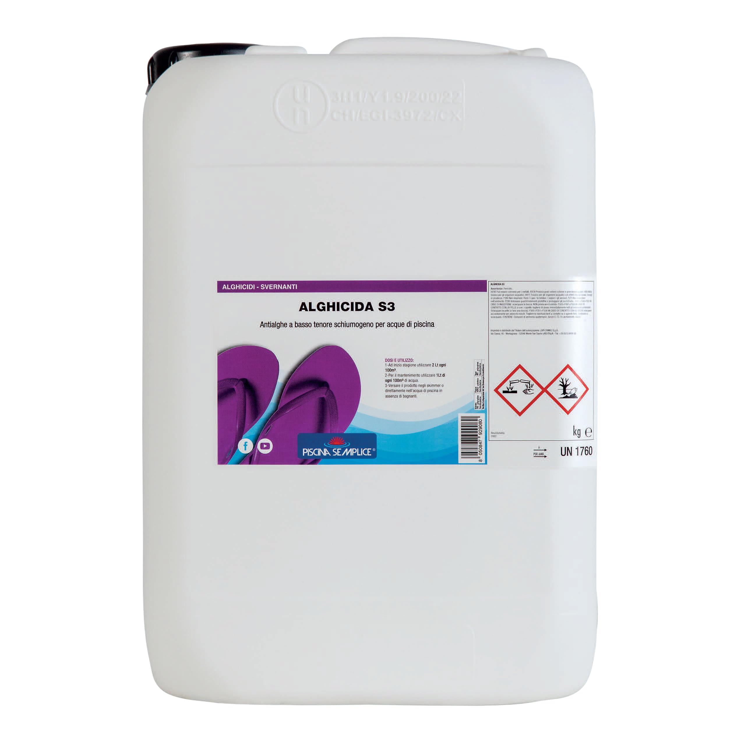 PISCINA SEMPLICE, Alghicida S3 Liquido, Ideale Per Prevenire le Alghe In Piscina, Formato Da 25 Kg