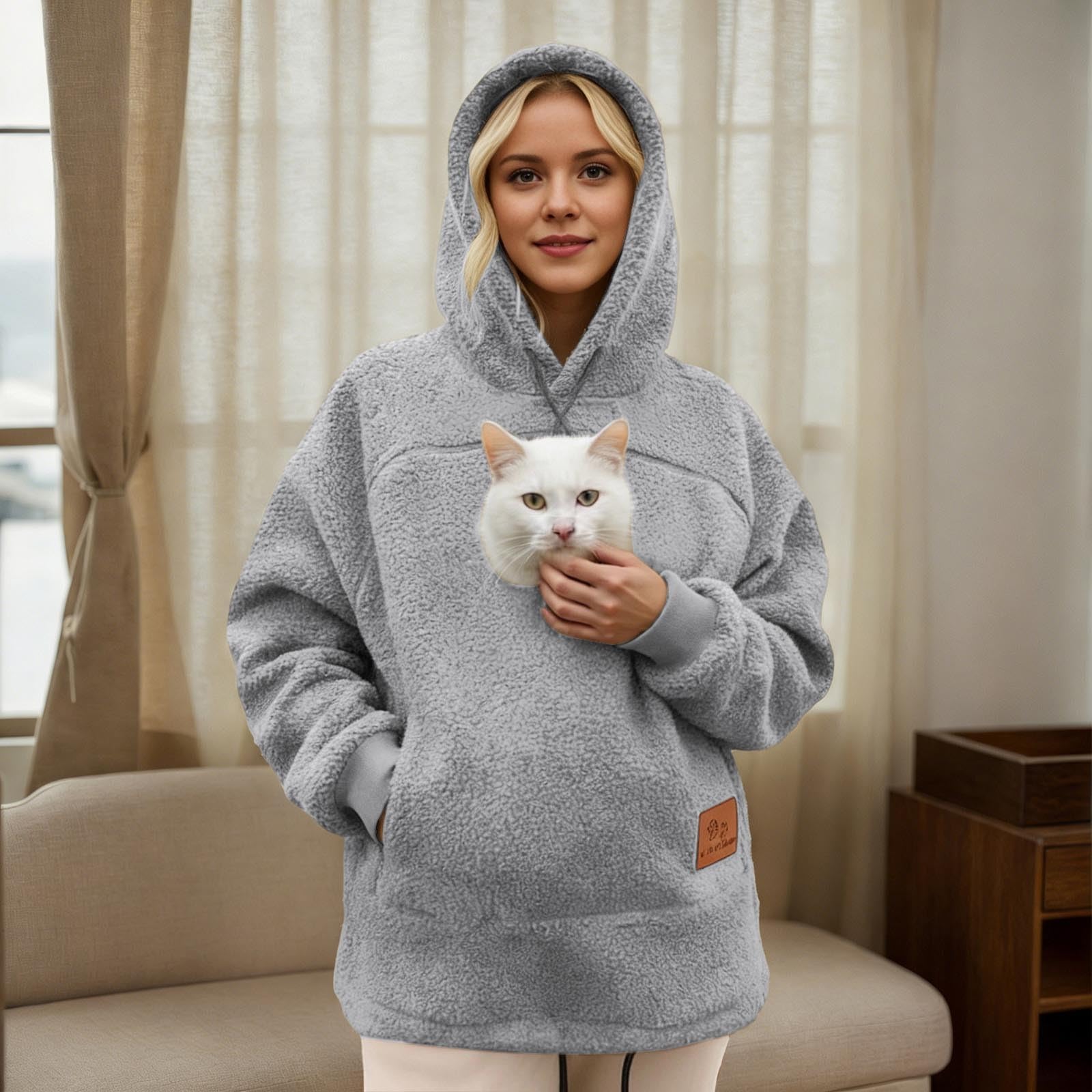 Weihnachts Sweatshirt Damen Hoodiemit Kapuze und Großer Kängurutasche Oversized Sweatshirt Frauen Hoodies mit Katzentasche Lustige Sweatshirts mit Kängurutasche Katzen- und Hunde-Tragetasche Pullover
