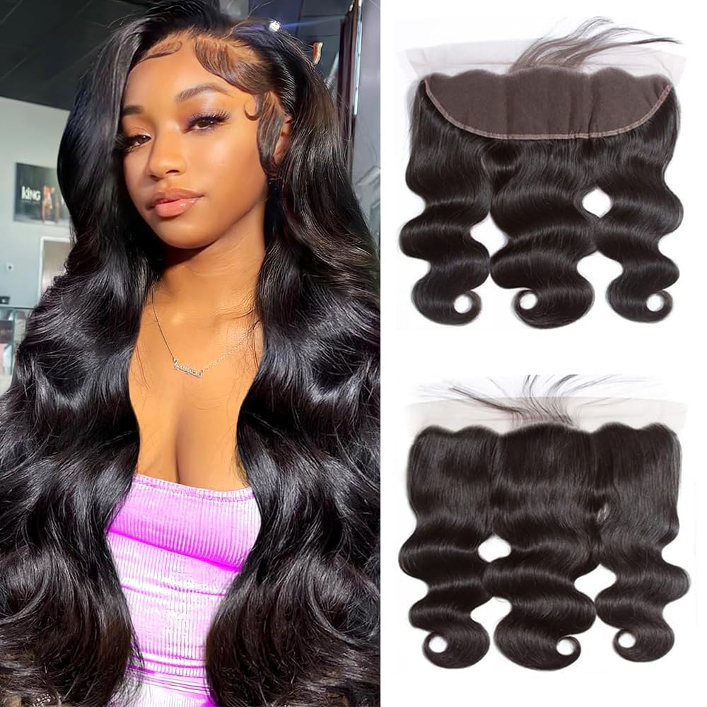 Body Wave Frontal 13 x 4 HD Transparent Lace Frontals With Bangs Baby Hair 100% Remy Human Hair 150% Density Natural Color (13x4 Lace Frontal-Body Wave, 18 Inch)
