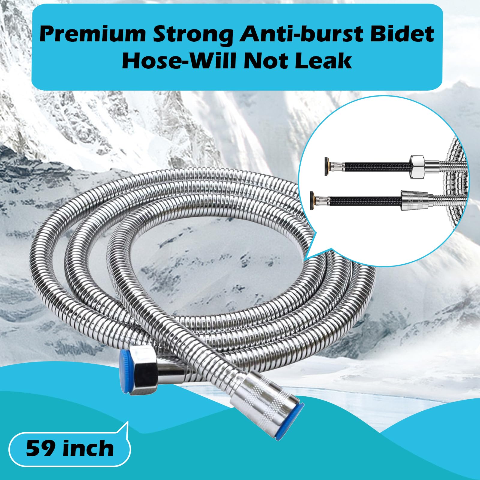 Bidetowa słuchawka prysznicowa ze stali nierdzewnej, bidet do bidetu, armatury toaletowej, WC z zaworem T G1/2" i adapterem G3/8", toaleta z wężem i hakiem 140 cm lub uchwytem ściennym