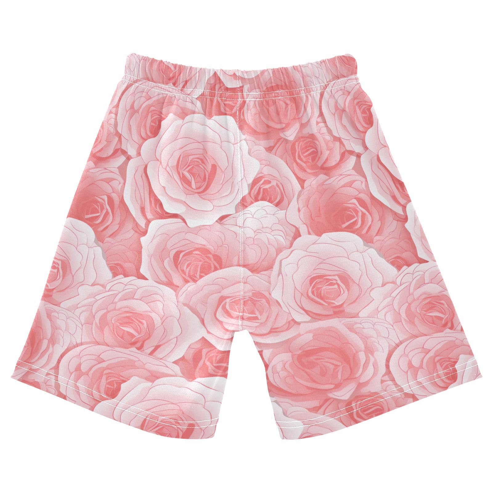 J JOYSAY Pink Beautiful Rose Toddler Baby Boy Shorts Shorts with Drawstring Elastic Waist Boys Athletic Shorts for 2T Boys Girls