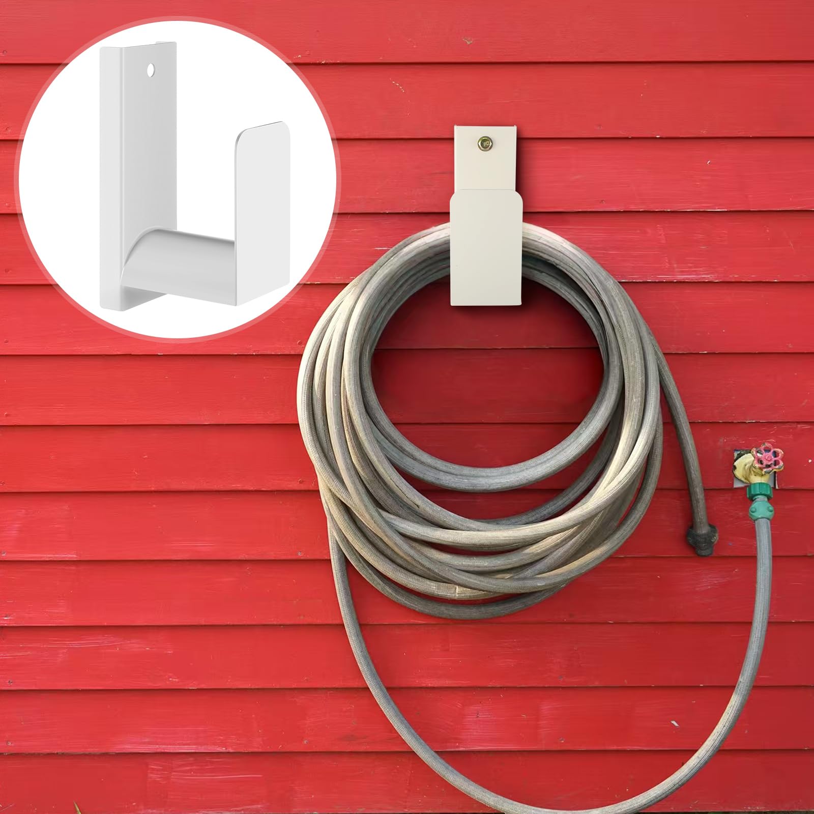 Soporte de pared para manguera de jardín, colgador de manguera de agua de jardín, colgador de línea de metal, soporta más de 100 pies, soporte blanco resistente para cables de extensión extensibles