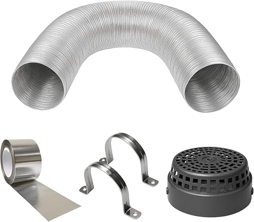 AMPEREUS® Aluminium Chimney Exhaust Pipe 10 Feet | Flexible Expandable Kitchen Duct Pipe with Cowl Cover, Aluminium Tape &amp;...