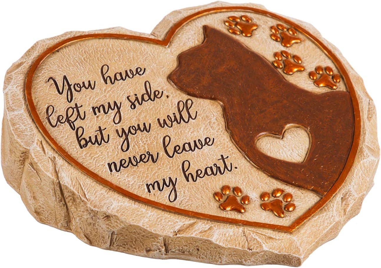 Evergreen Garden 11 Heart Shaped Pet Memorial Garden Stone, Cat Silhouette