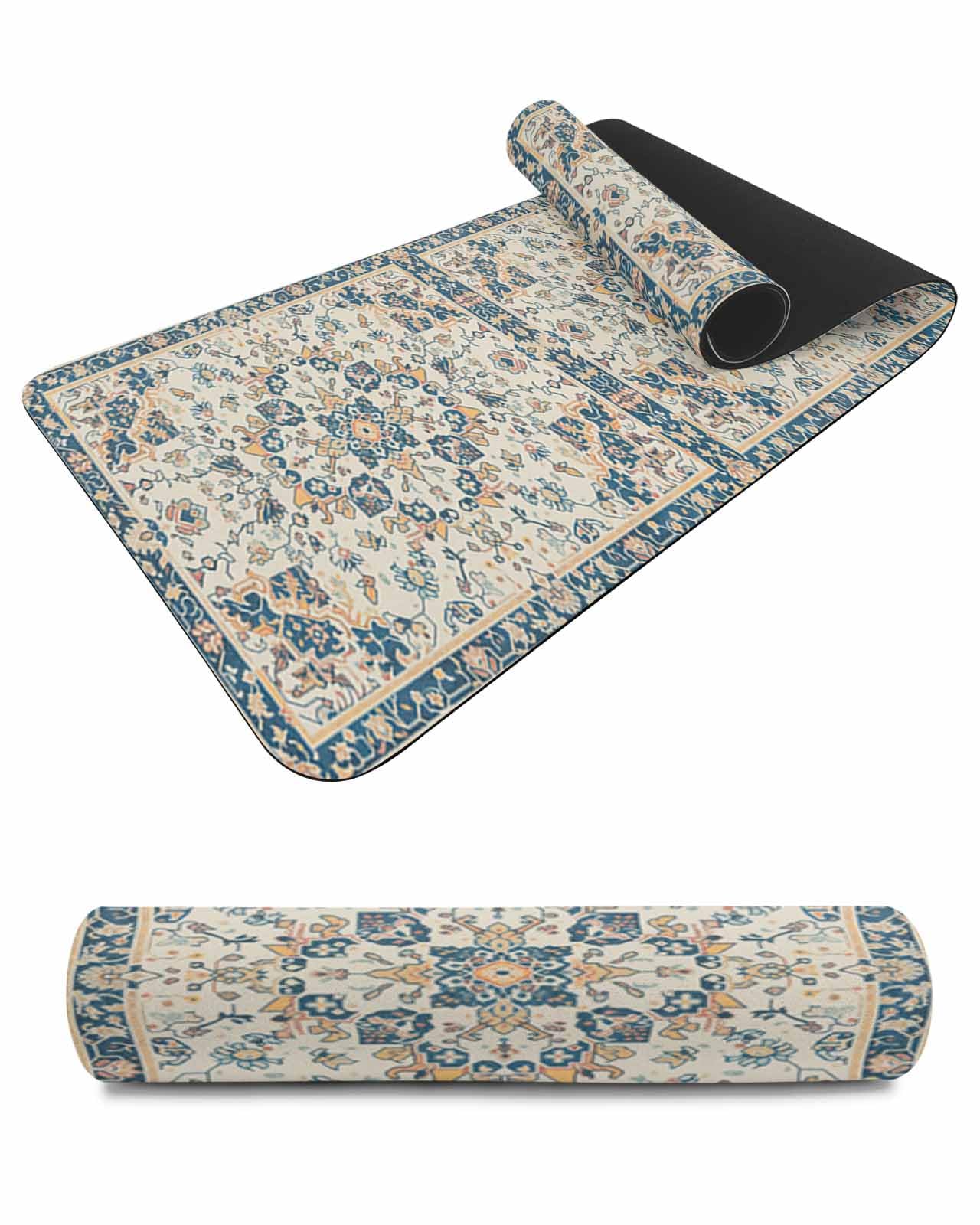 Debedcor Heat Proof Table Pads Waterproof Decorative, Boho Vintage Non-Slip Table Countertop Protector, Beige Abstract Ethnic Floral Geometric Insulation Mat for Dining Room, 48 x 12 Inches