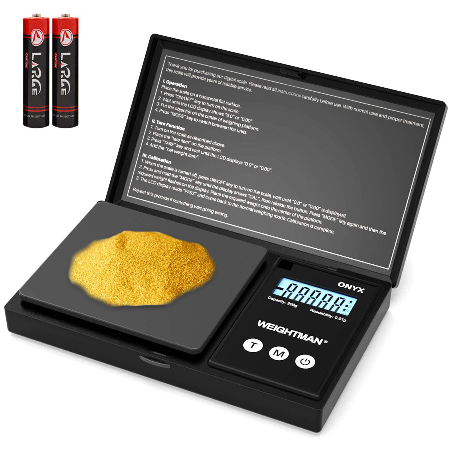 WEIGHTMAN Gram Scale, Scales Digital Weight Grams 200g x 0.01g Black Titanium Plating, Small Pocket Jewelry Reloading Scale with Tare Function, Battery Included, Onyx Black