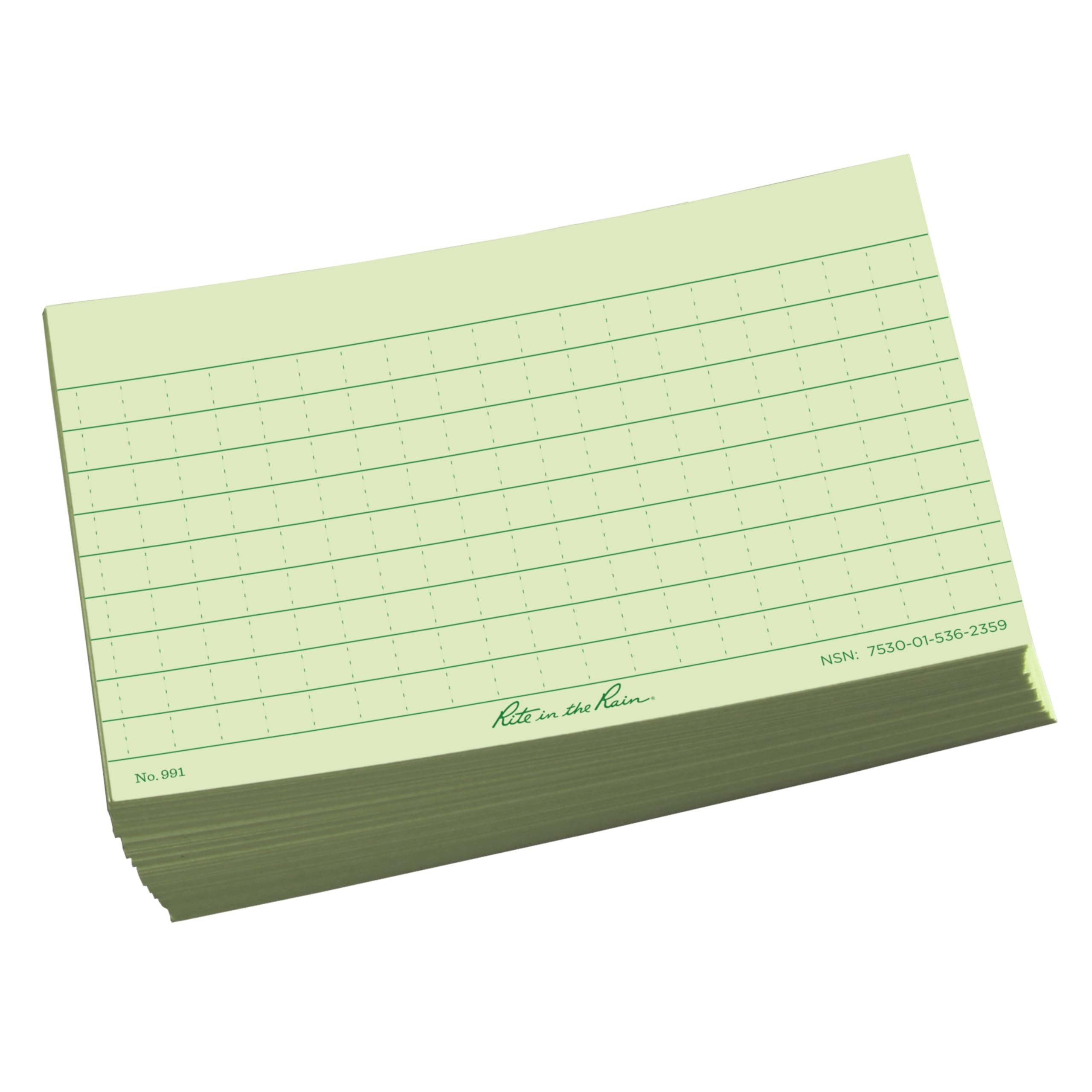 Rite in the Rain Weatherproof Index Cards, 3" x 5", Universal Pattern, Green (No. 991)