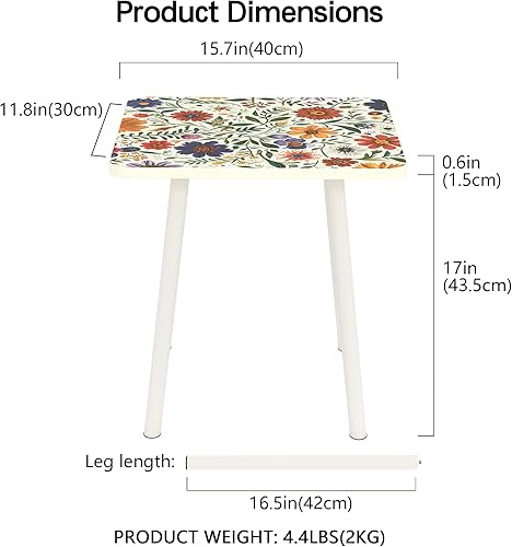 Miniatura 3 de Mandala - Mesa auxiliar rectangular pequeña con acabado de flores negras, mesa de centro pequeña retro moderna para balcón, sala de estar (11.8