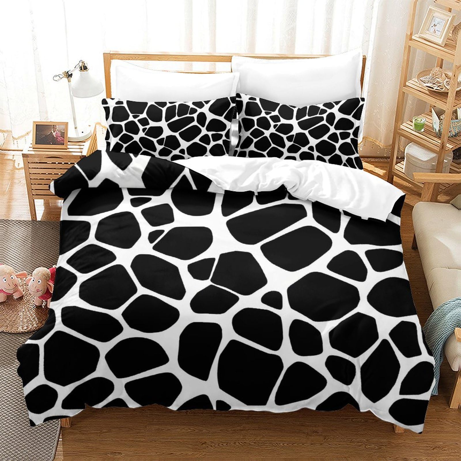 Housse de couette 220x240cm imprimé 3D stripes microfobre douce et respirante avec taies