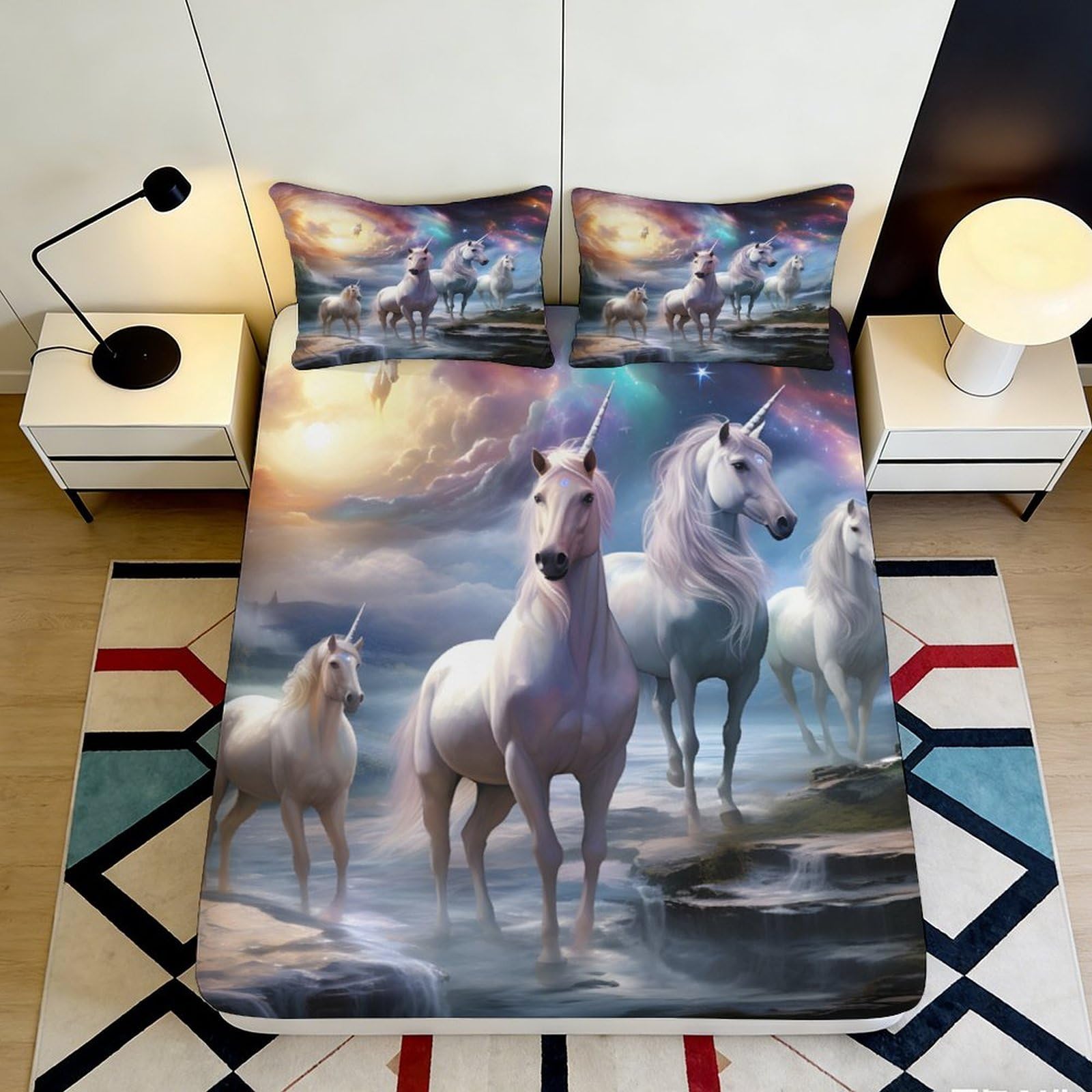 Pnayamiorkfel Style-8 3D Printed Dreamy Unicorn Fitted Sheet Microfiber Soft Bedroom Decor Fantasy Cloud Mattress Cover For Home Guestroom 90X200x25cm
