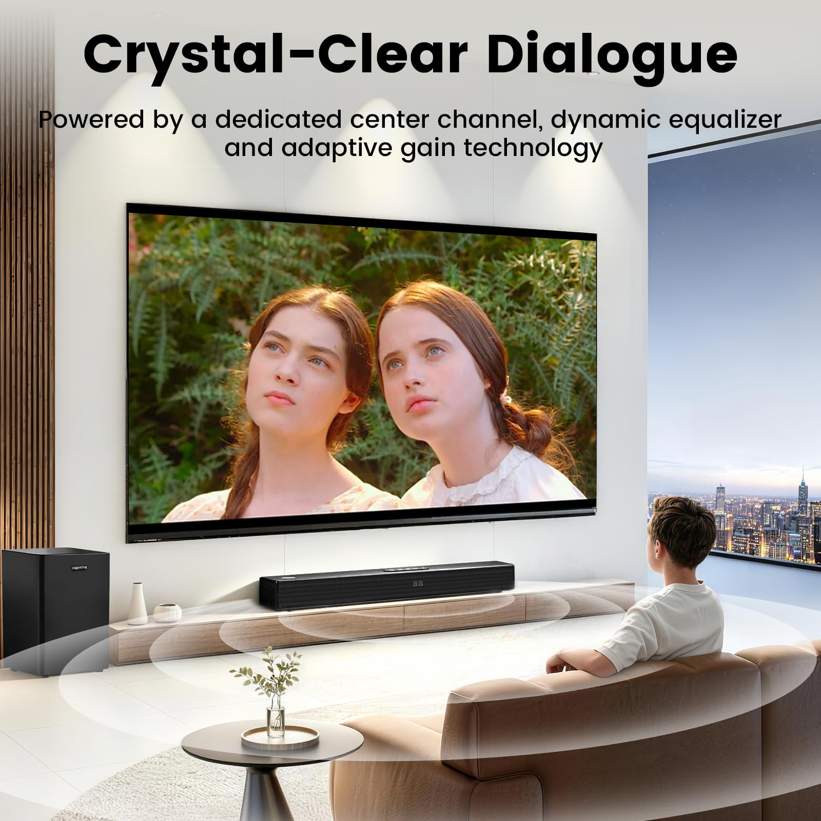 Barra de sonido Bluetooth con subwoofer inalámbrico, barra de sonido con entradas ópticas/ARC/AUX y Bluetooth 5.0, sistema de sonido envolvente de 2.1 canales para TV, PC, juegos, música