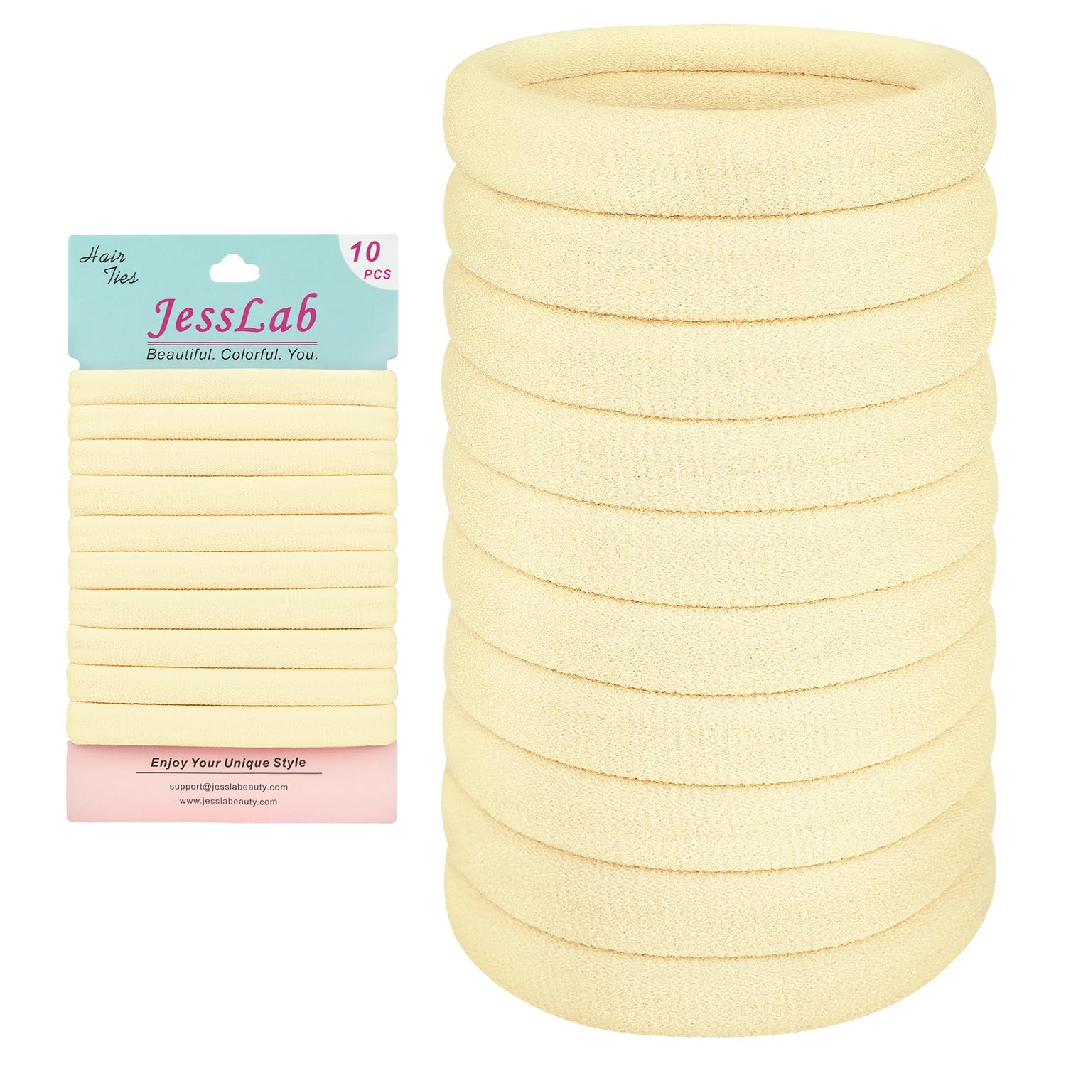 JessLabNylon Hair Ties Set, Durable Elastic Bands for Women, Gentle and No-Slip Grip, Ideal for All Hair Types, Pack of 10, Beige