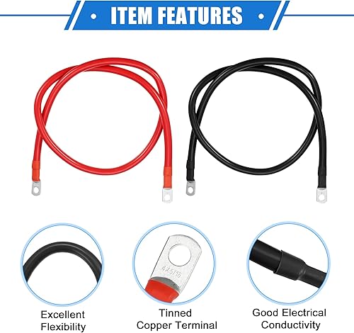 Miniatura 4 de VekAuto 1 par de cables inversores de batería de cobre, calibre 4 AWG, cable de batería de 3 pies, universal para automóvil, vehículo, RV,