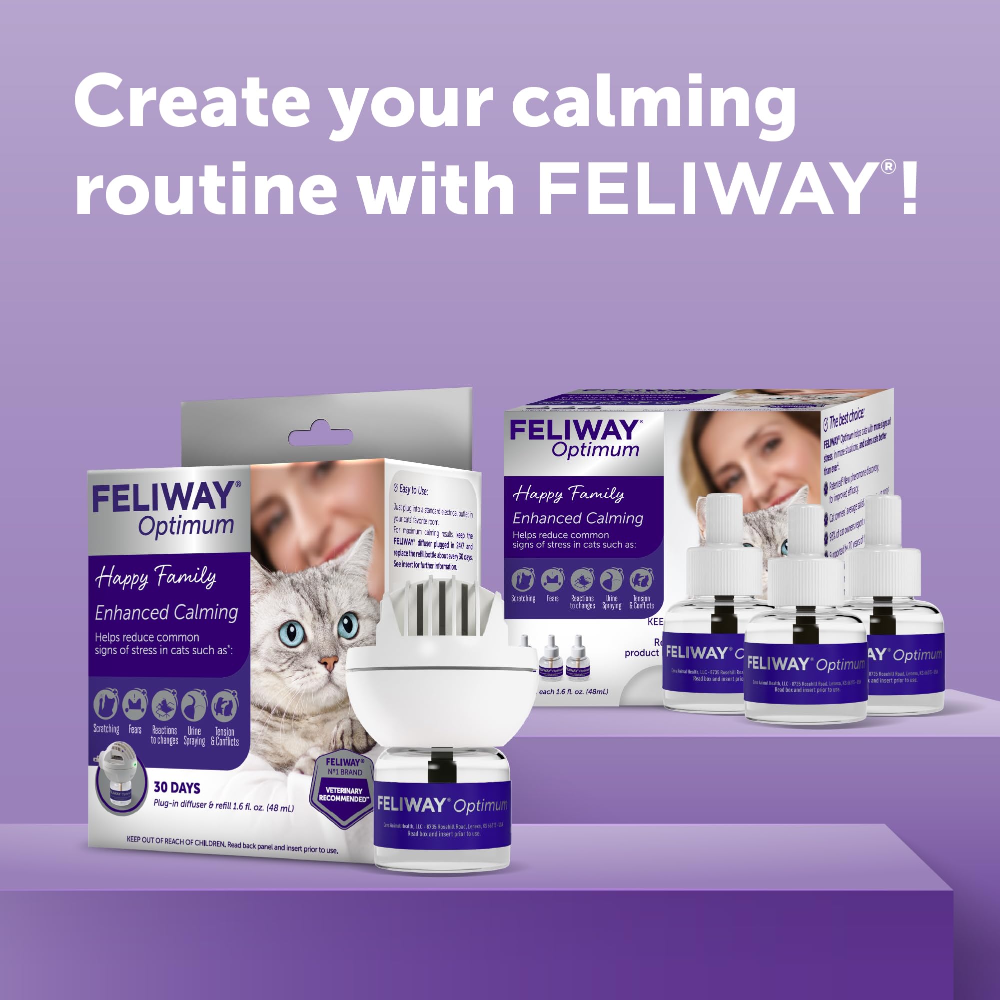 FELIWAY Optimum, Repuesto de feromonas calmantes mejoradas para 30 días, Paquete de 2