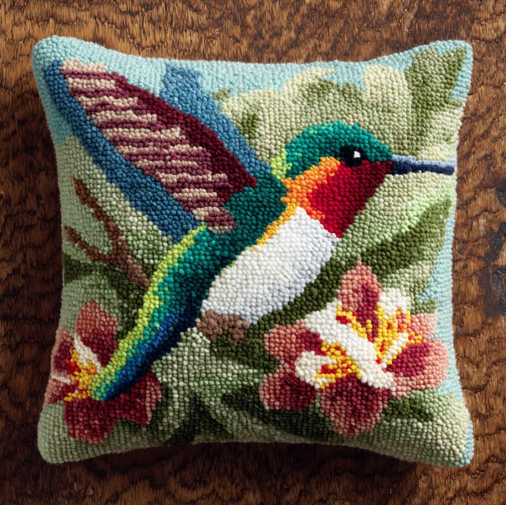 Axiangzik Hummingbird Pre-Printed Latch Hook Cushion Kits,