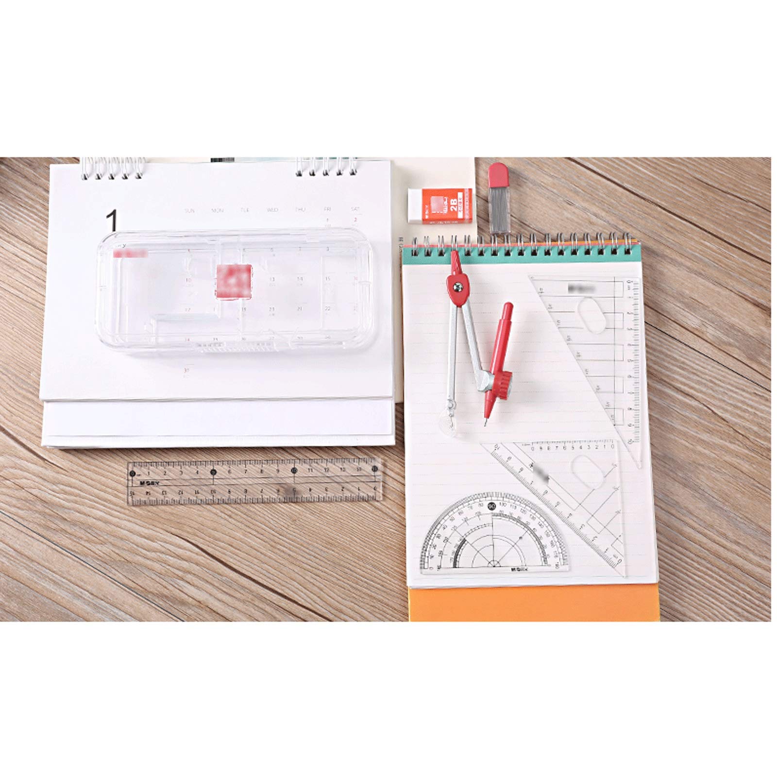 Mathe-Set, Winkelmesser-Set, Metall-Zirkel-Set, for Schüler, Zeichenwerkzeuge und Zeichensets, Geometrie-Kurs-Set for Schüler, Kompass, Winkelmesser, Lineal, Bleistift, Minenkern, Radiergummi, 7-teili
