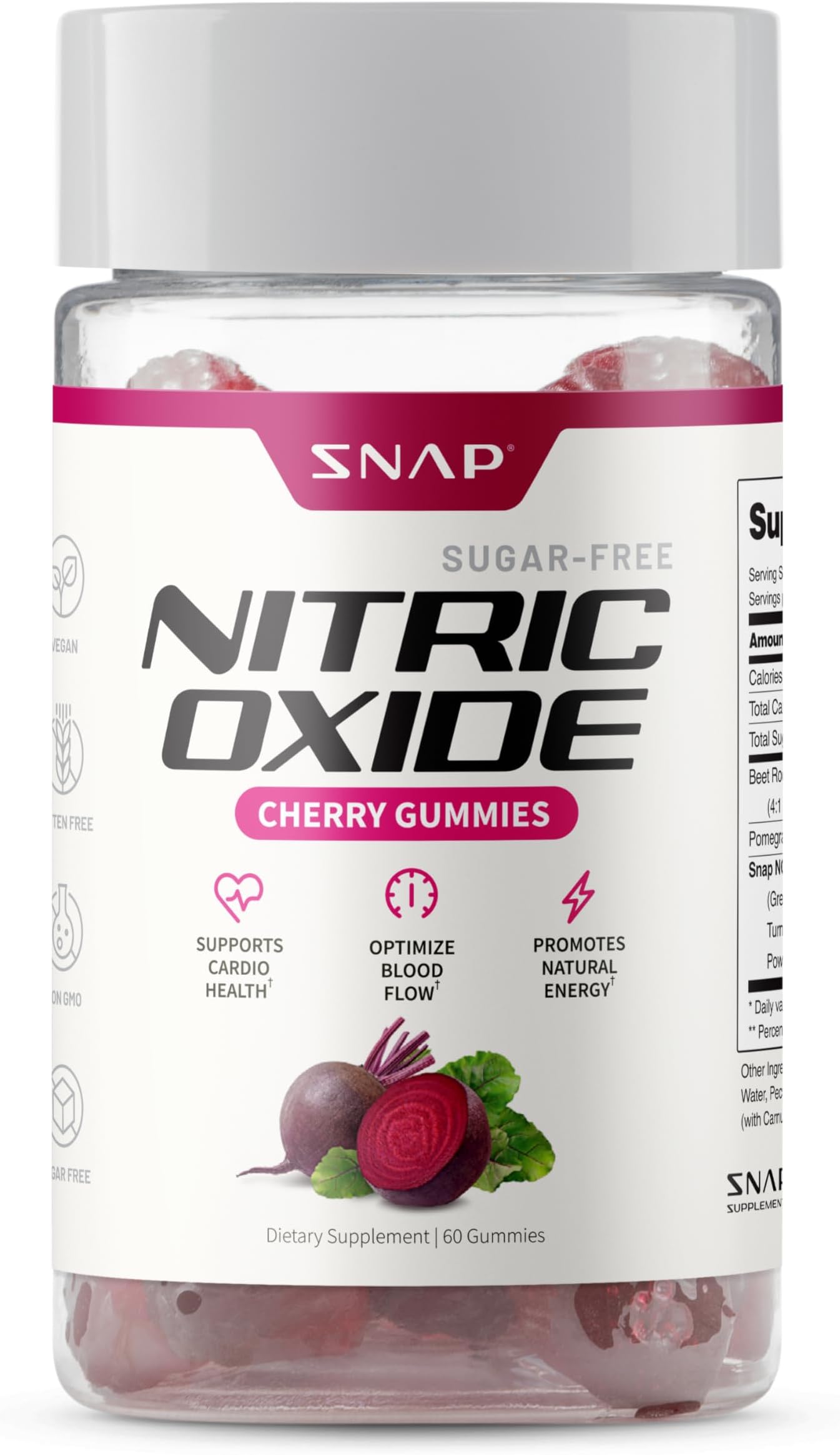 Nitric Oxide Supplement - Sugar Free Beets Chews Used as a Blood Pressure and Energy Supplement, Blood Sugar Support, 60 Beet Root Gummies