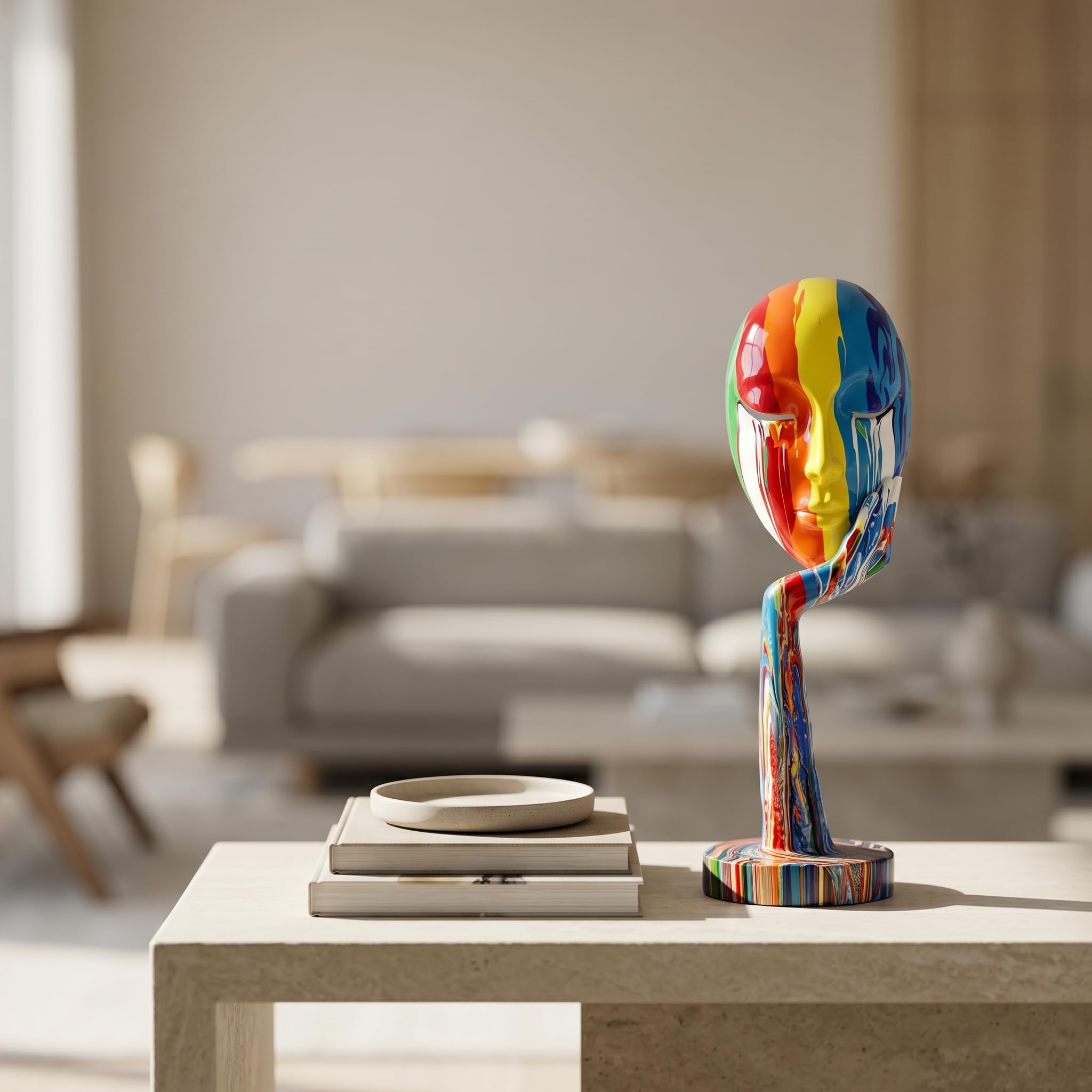 suruim Schlichte kreative Bunte Frauengesichtskulptur Denkerin Lady Skulptur abstrakte Charaktere Handwerk Ornamente Home Office Wohnzimmer Arbeitszimmer Dekorationen (groß 39 cm)