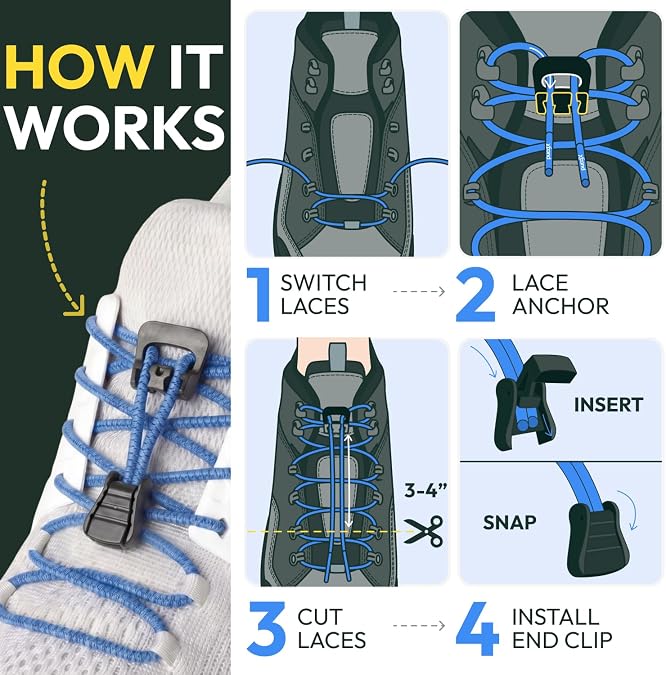 Xpand No Tie Elastic Shoe Laces for Adults & Kids - Easy Slip on Shoelaces