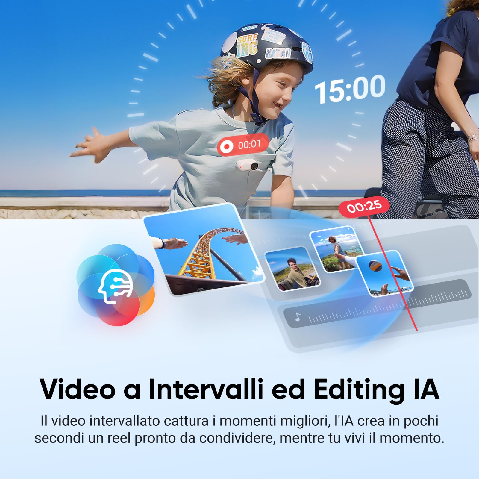 Insta360 GO 3S Ciclismo POV Bundle 128GB Bianco-Cam 4K per vlogging, POV a mani libere, montaggio magnetico, stabilizzazione, 140 minuti di autonomia, impermeabilità fino a 10 m, editing IA