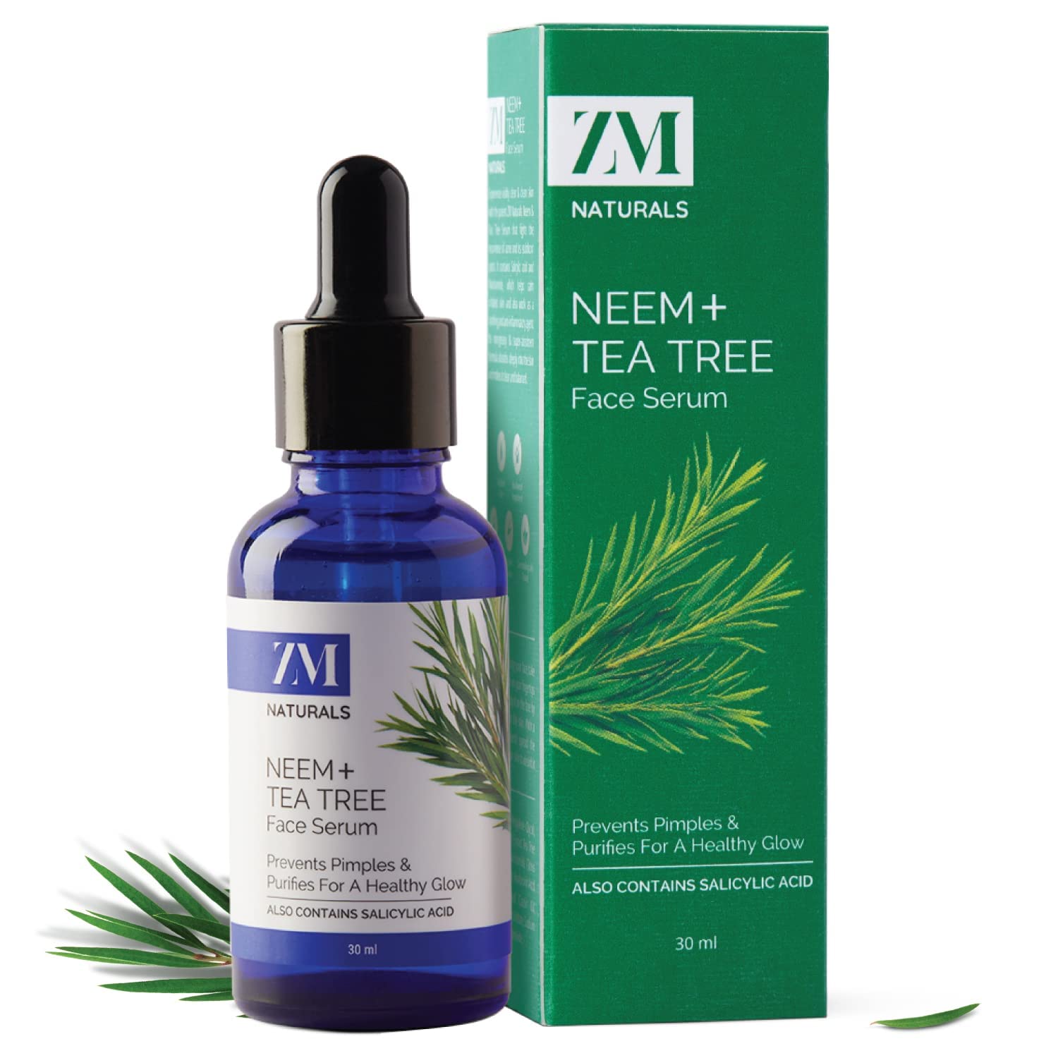 ZM Zayn & Myza Naturals Neem and Tea Tree Serum, Extracts of Neem and Tea Tree with Salicylic Acid, Pimple-Free Clear Skin