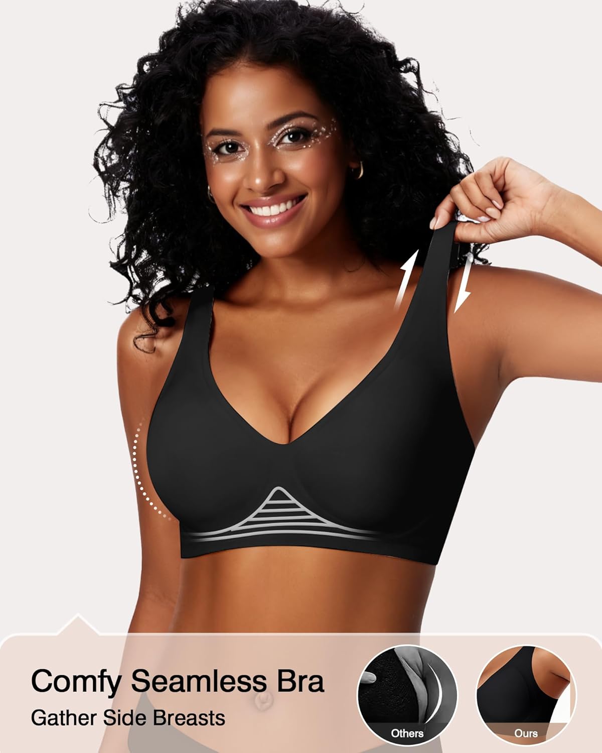 Womens Deep V Jelly Wireless Bras No Underwire Seamless Push Up Full Coverage Support Lift Plunge Tshirt Bralette - Image 4