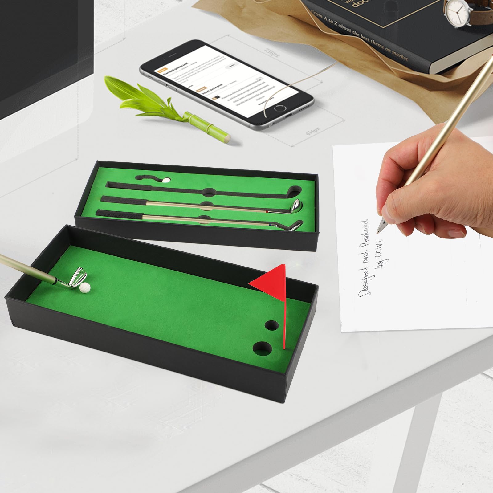 KITDAHOM Minigolf - Regalos Golf para Hombres - Bolígrafo Fidget, Set Bolígrafos Golf, 3 Bolígrafos Palo Golf, Mini Juegos Escritorio, Juguete Fidget, Ideal Fiestas, Regalos Oficina y Fans Golf