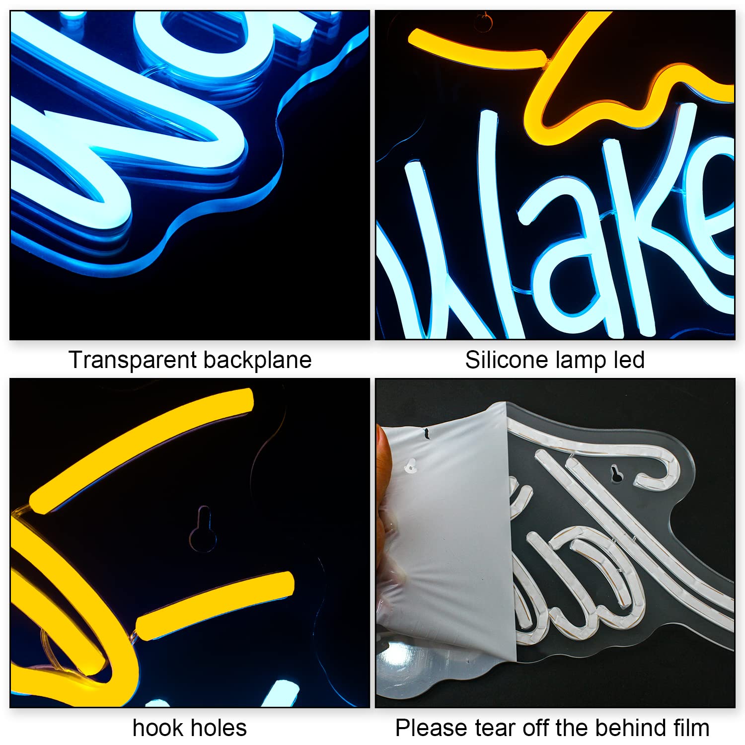 WLHOPE Wake in Bake Neon Signs Yellow Blue LED Neon Signs for Wall Decor, USB Powered Fried Eggs Neon Light Letter Bakeing Neon Sign for Bedroom Home Kitchen Cake Shops Cafes Birthday Party Decor