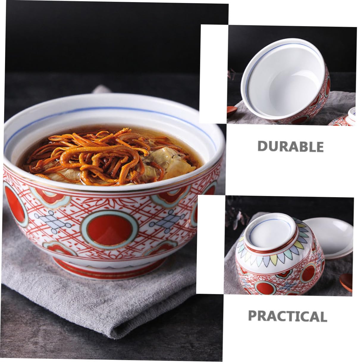 PRETYZOOM Tazón de Cerámica Rojo para Servir Comida con Tapa y Superficie Lisa, Adecuado para Aperitivos y Sopa Miso Hogar