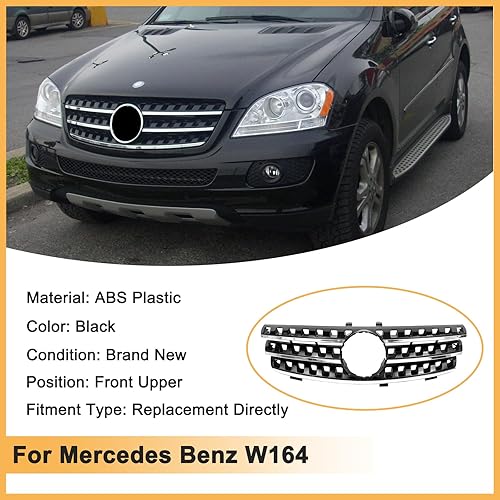 Miniatura 4 de Rejilla Compatible para Mercedes Benz W164 ML Parrilla ML320 ML350 ML500 ML550 Parachoques Rejilla 2005 2006 2007 2008 (NEGRO)