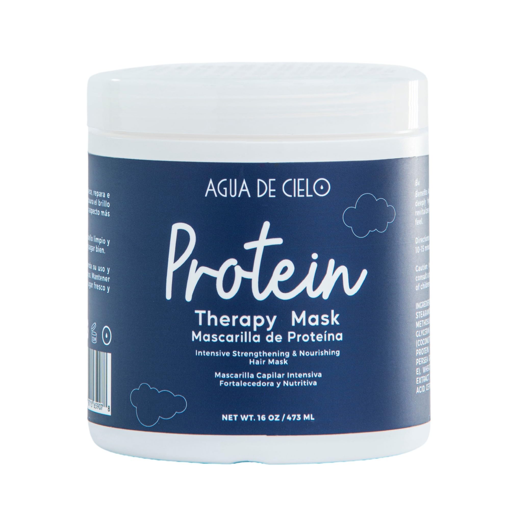Agua de Cielo Protein Therapy Hair Mask - Deep Conditioning Protein Treatment for Hair, Strengthens & Repairs with Hydrolyzed Keratin, Collagen, Coconut Oil & Argan Oil - 16 Oz