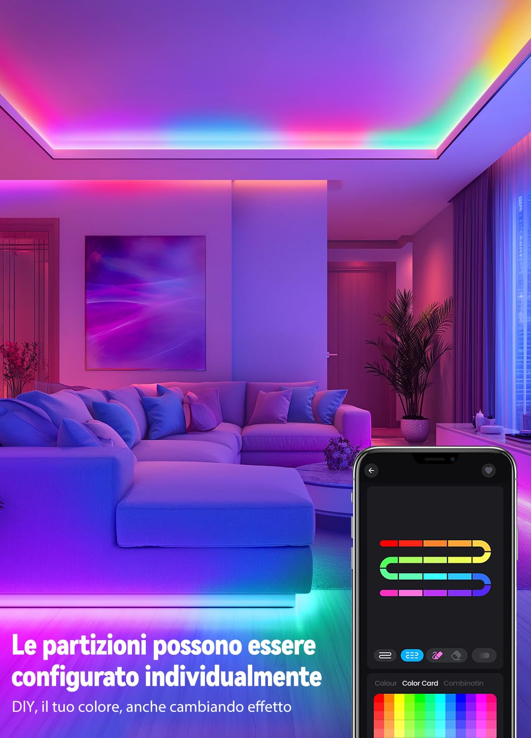 BEAEET Striscia LED 5 Metri,Strisce LED RGB+IC con APP Bluetooth e Telecomando,Strisce led Sincronizzazione Musicale,la Adatto per Interni,Feste e per Natale