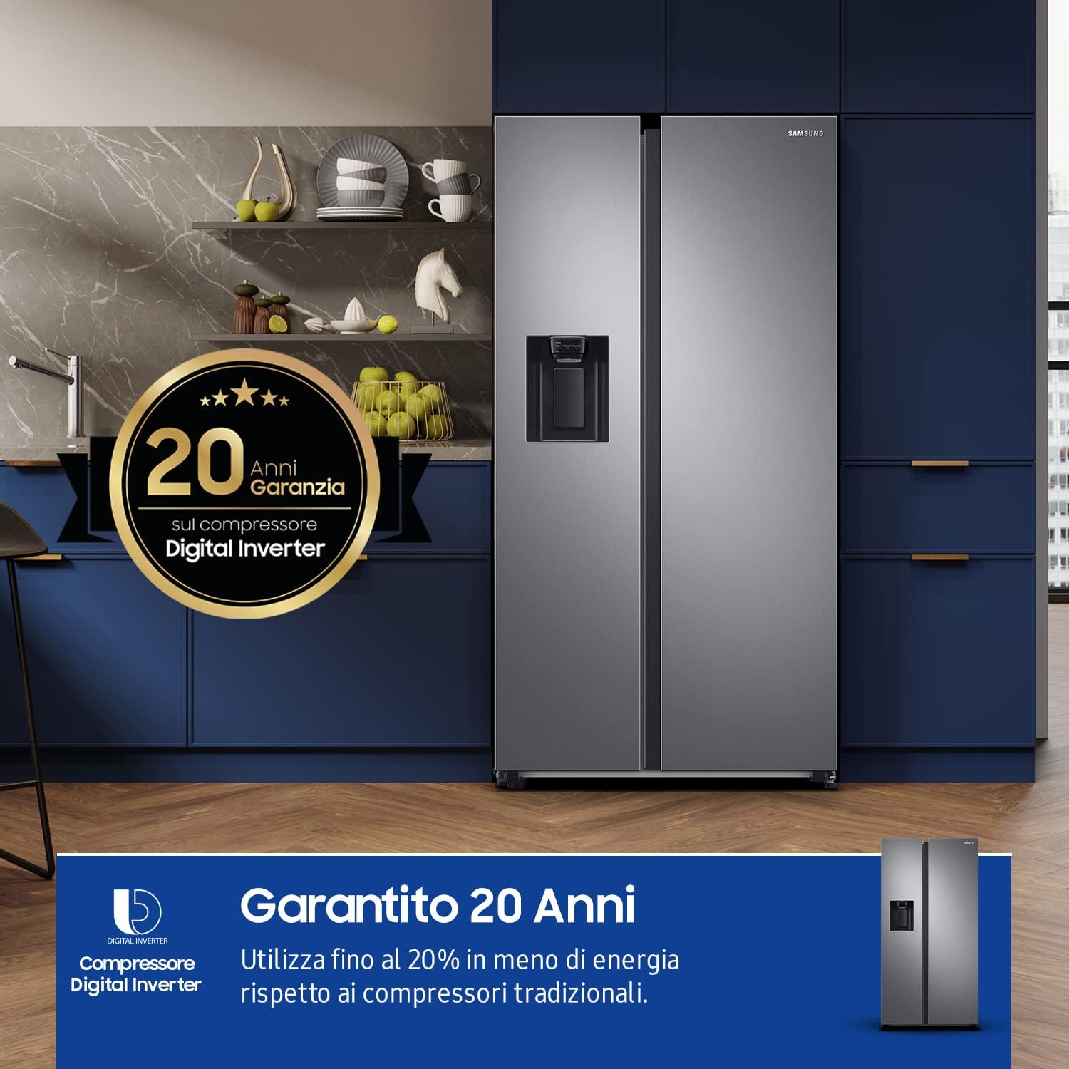 Samsung Frigorifero Side by Side RS68A8840S9/EF, Libera installazione, No Frost, Twin Cooling Plus™, Dispenser dellacqua, 634L, 91l x 178h x 72p cm Samsung Frigorifero Side by Side RS68A8840S9/EF, Libera installazione, No Frost, Twin Cooling Plus™, Dispenser dellacqua, 634L, 91l x 178h x 72p cm