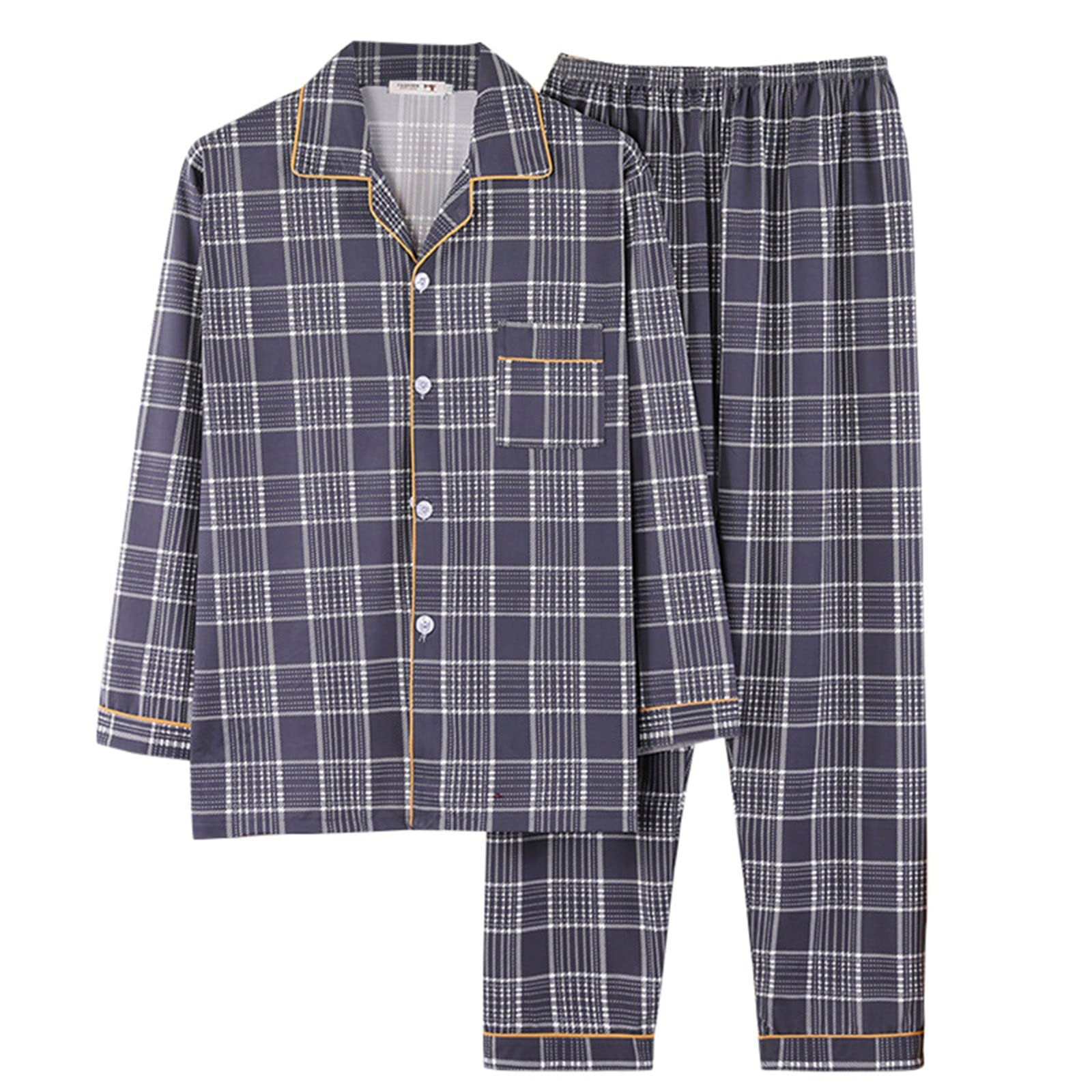 BUKKNYE Mens Pajamas Set, 100% Cotton Woven Drawstring Sleepwear Set with Top and Pants/Bottoms(Grey,4XL)