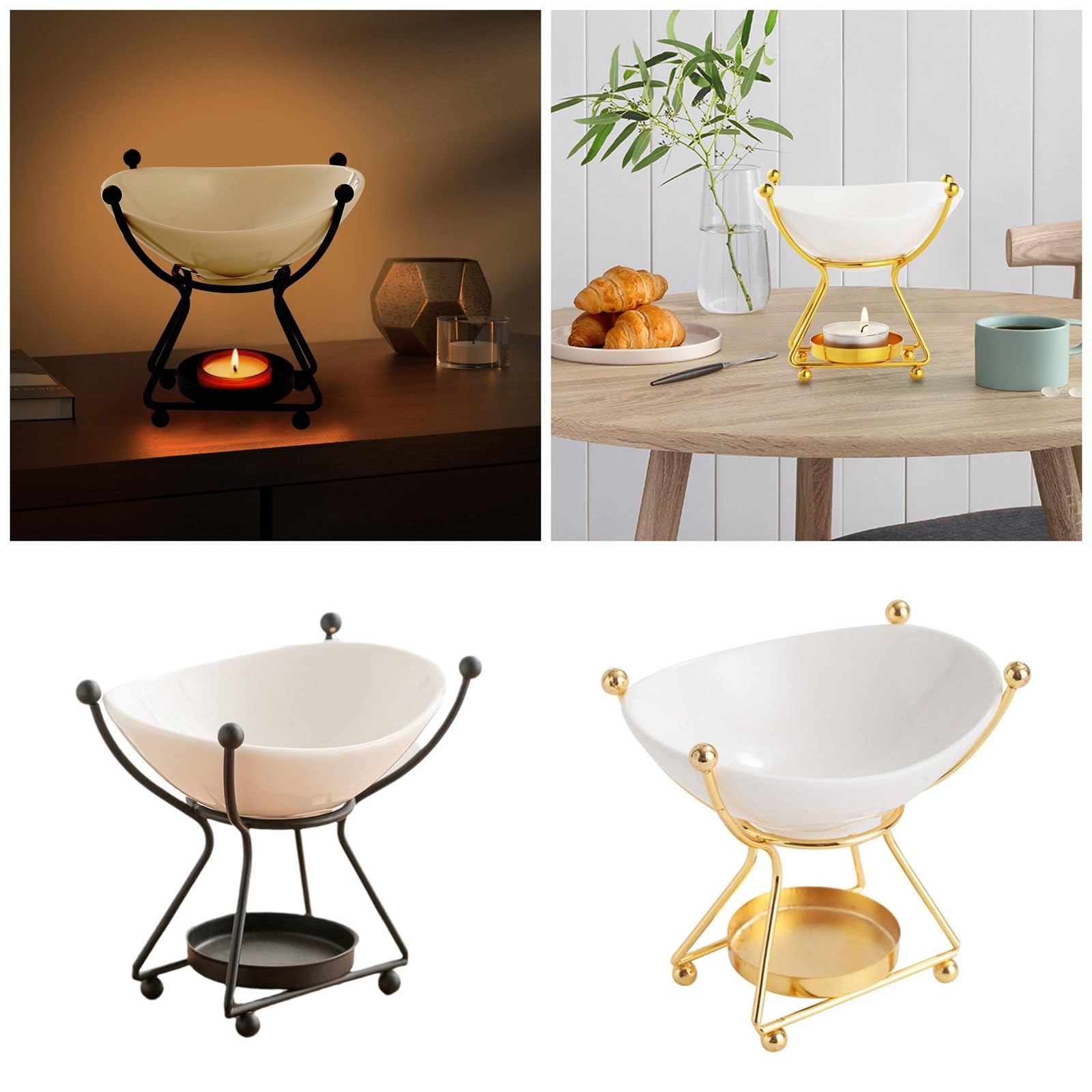 Aromatherapie-Brenner, Teelichthalter mit Beinen, Ständer for ruhige Wohnräume, Abnehmbarer Ölwärmer(Gold)