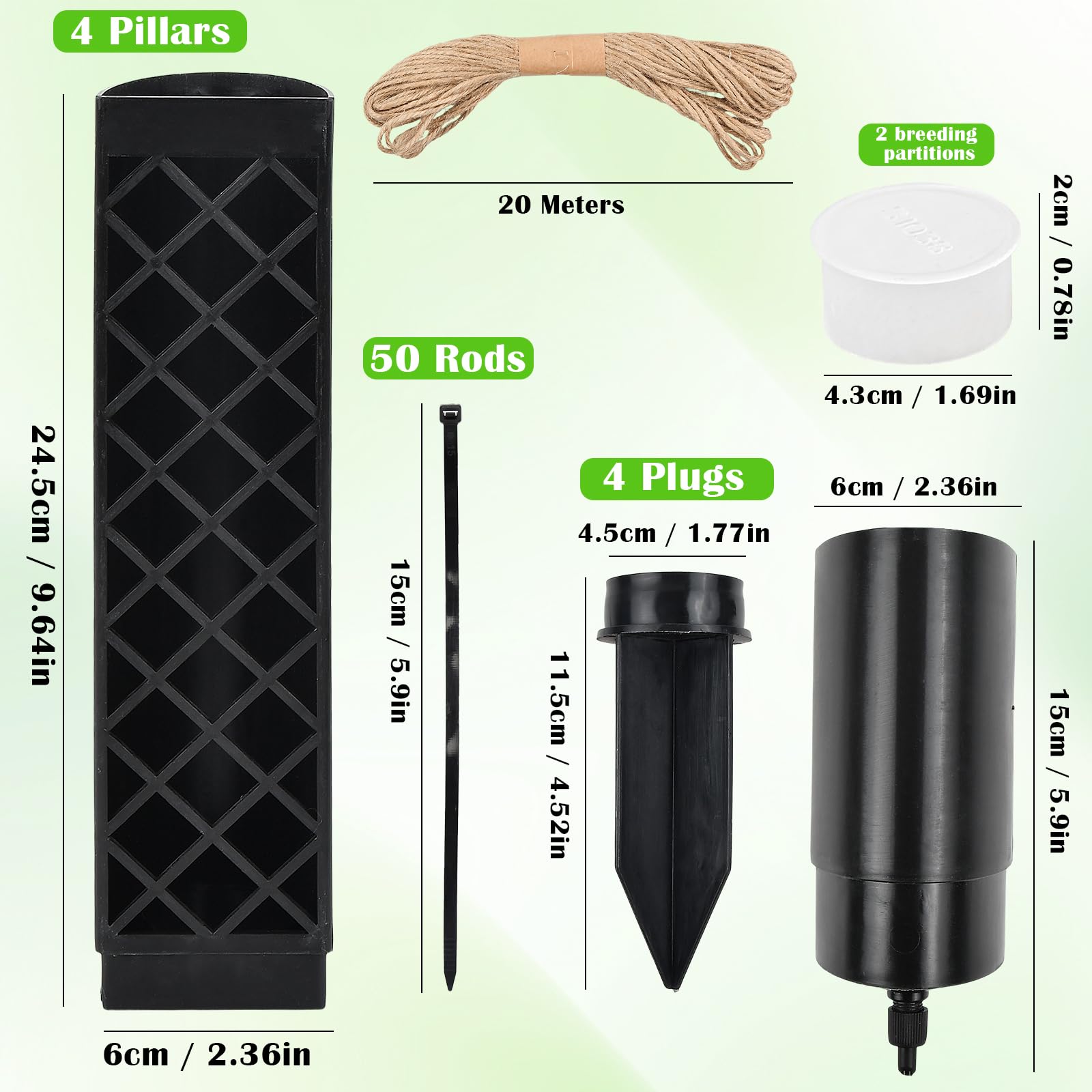 Pali di Muschio di Plastica Sfagno per Palo Moss Pole Muschio Bastoncini per Pianteimpilabili in Plastica con Piante Supporto per l'irrigazione Fascette, Bastone Muschio Autoirrigante, Nero