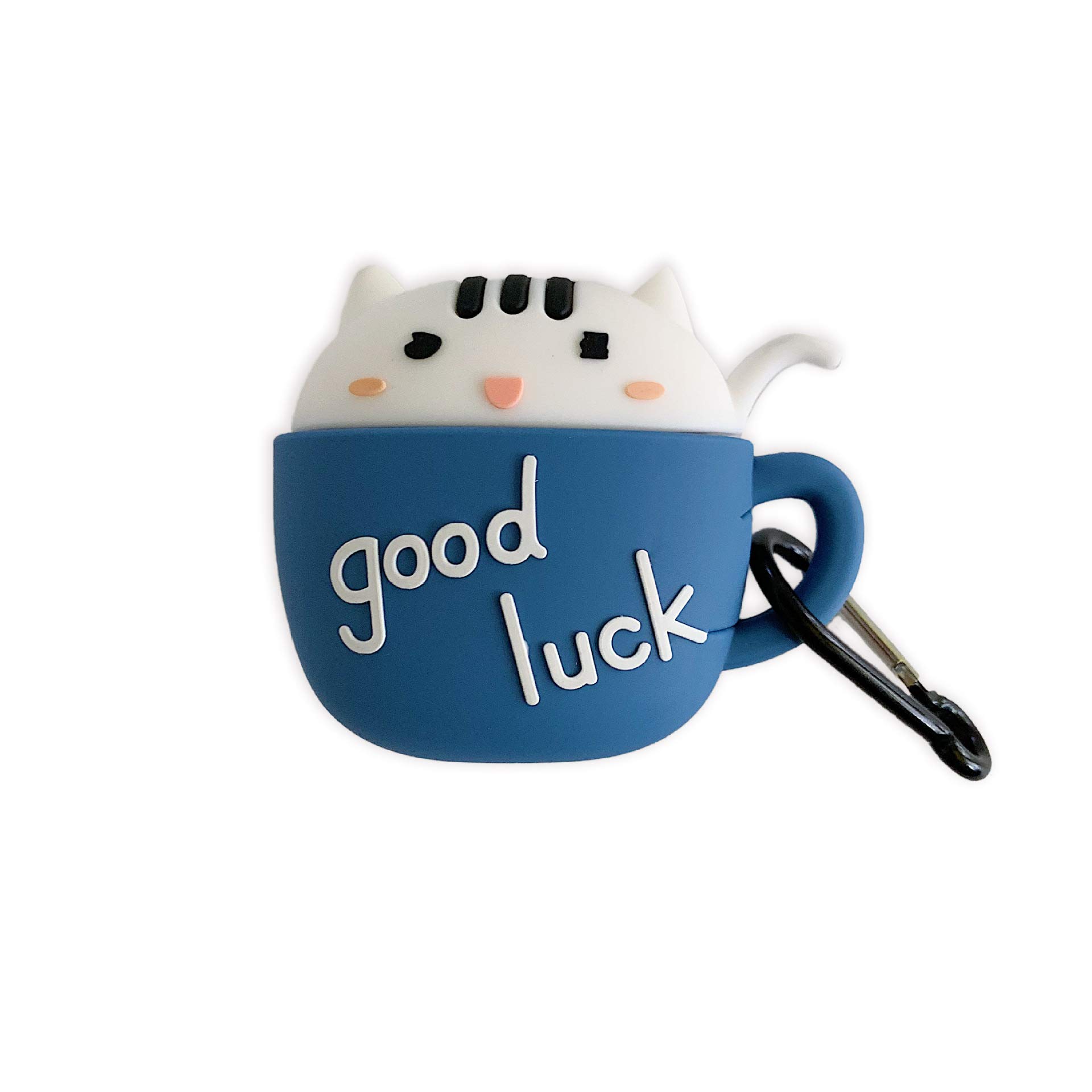 for Airpods Case,AirPods 2 Case,Airpods Accessories,3D Cute Cartoon Cat Mug Cup Girls Kids Silicone Protective Case with Carabiner Compatible for Airpods 1 & 2 Charging Case (Cat Mug Blue)