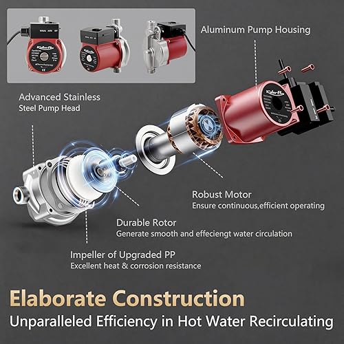 Miniatura 6 de Bomba de recirculación de agua caliente, bomba de circulación automática de 120 W 110 V, cabeza de acero inoxidable, NPT 34 pulgadas con adaptador