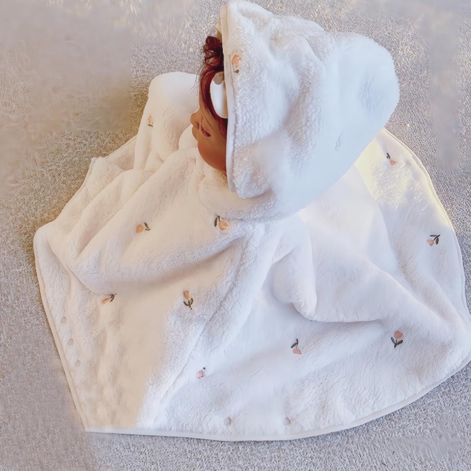 SONARIN Warm Baby Hooded Cloak,Toddler Poncho Cape Shawl Snowsuit Winter Outfit Snow Jacket Coat for Boys Girls 1-3 Years(Tulip)