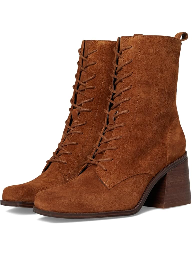 Brown Vince Camuto Safina Lace Up Block Heel Combat Bootie